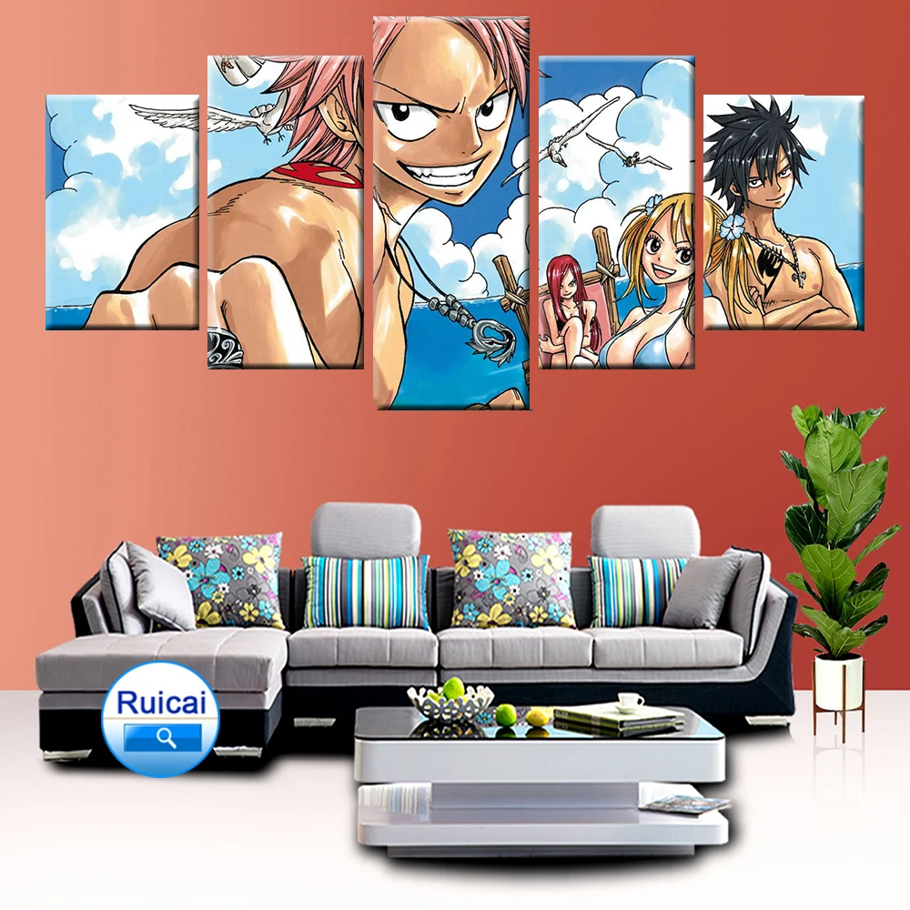 Модульная картина из 5 предметов с HD принтом аниме Сказочный хвост наз Люси холст