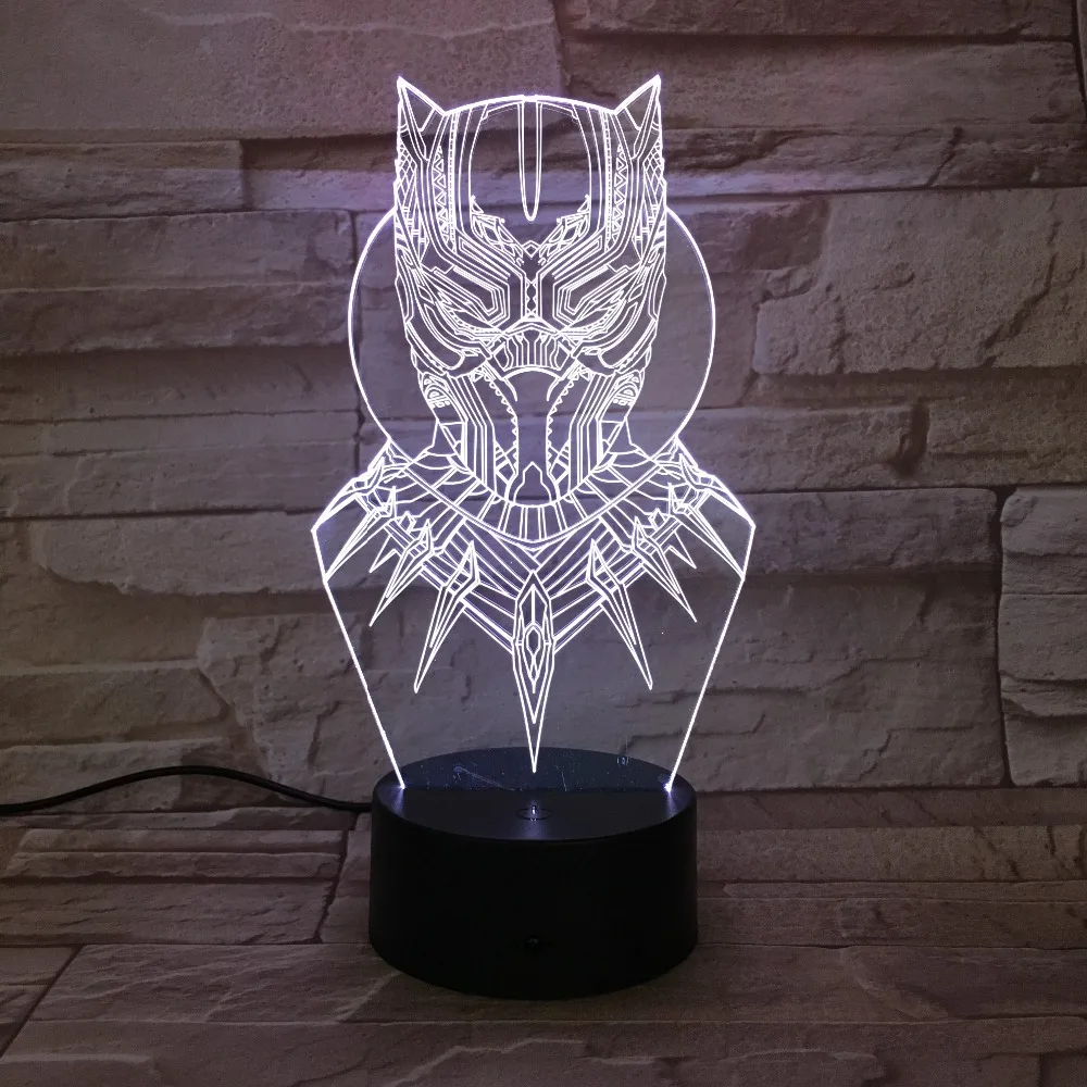 3D LED черный пантера ночной Светильник USB сенсорный светящийся супер герой Тор