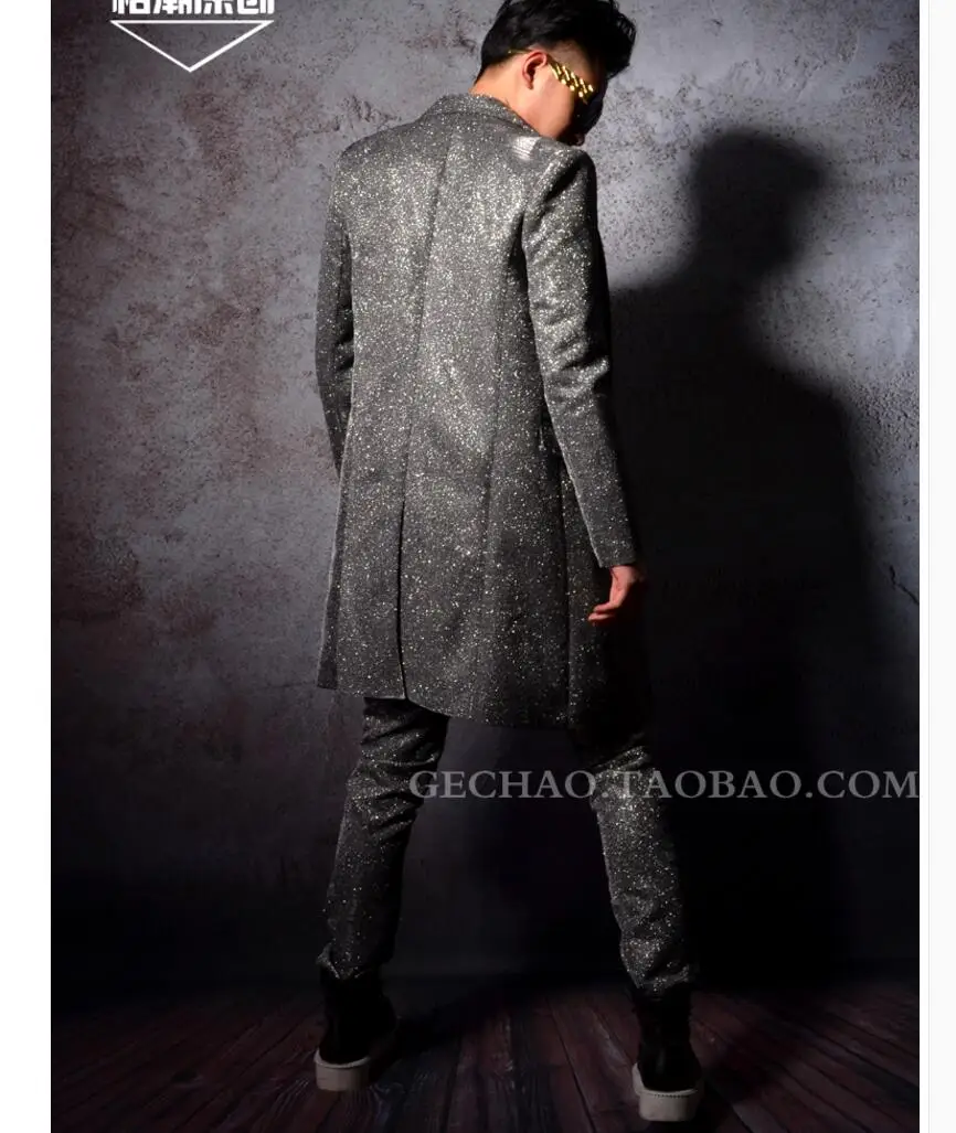M-5xl новинка мужской модный серебряный костюм со вспышкой для ночного клуба Ds Dj