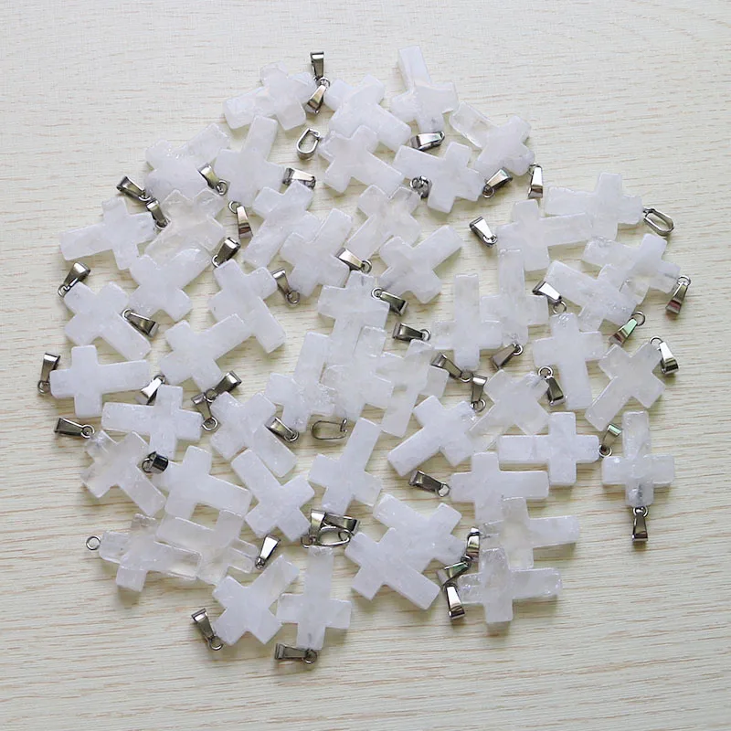 White Quartz Натуральная Подвеска Крест, каменная многоцветная кристальная подвеска, Ювелирная подвеска для женщин 18*25 мм,, 50 шт./лот, высокое качество - Окраска металла: White Quartz