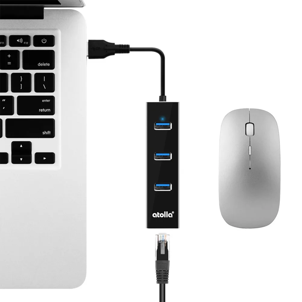 Atolla USB 3,0 Hub Ethernet с USB C сетевой адаптер переменного тока, 3 Порты и разъёмы USB разветвитель Gigabit Ethernet концентратор для Macbook, Mac Pro/mini, iMac