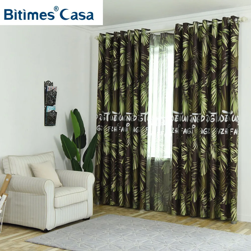 Tropical Plant Leaves Pattern Windows Blackout Curtain For Living Room Bedroom Interior Decoration High Shading Home | Дом и сад