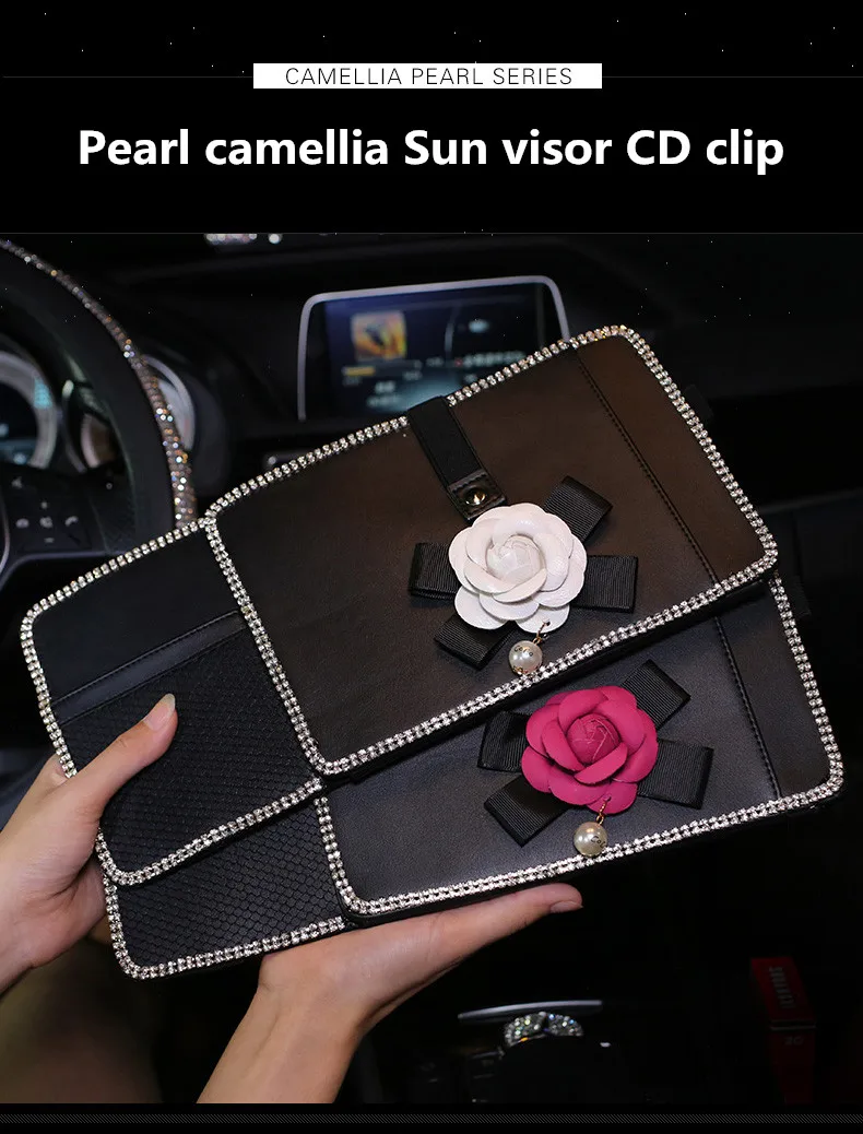 Camellia автомобильный солнцезащитный козырек сумка для хранения CD карт Органайзер Кристалл кожа Многофункциональный органайзер для мобильного солнцезащитный козырек для телефона сумки для хранения