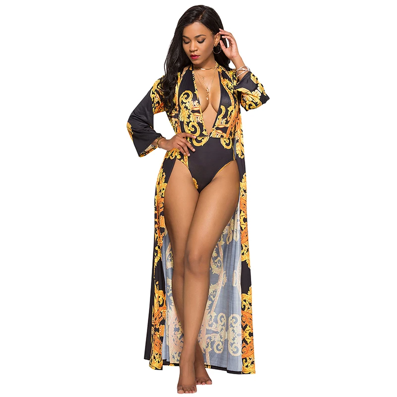 Винтажный женский купальник с этническим принтом Цельный бикини купальный