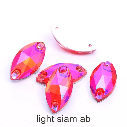 light siam ab 7x15 мм 9x18 мм AB цвета конский глаз пришить Камень Flatback Navette из хрустального стекла для пошива Стразы для свадебного платья F0106 - Цвет: light siam ab