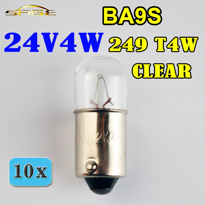 Flytop 10 шт. 24V4W T4W BA9S 249 миниатюрные лампочки для грузовиков прозрачная стеклянная