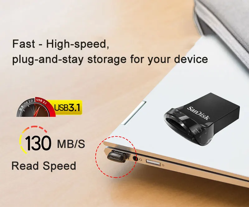 Двойной Флеш-накопитель SanDisk Ultra Fit USB флэш-накопитель USB 3,1 256 ГБ 128 Гб 64 ГБ 32 ГБ оперативной памяти, 16 Гб встроенной памяти, 130 МБ/с. флешки Высокая Скорость USB 3,0 USB Стик