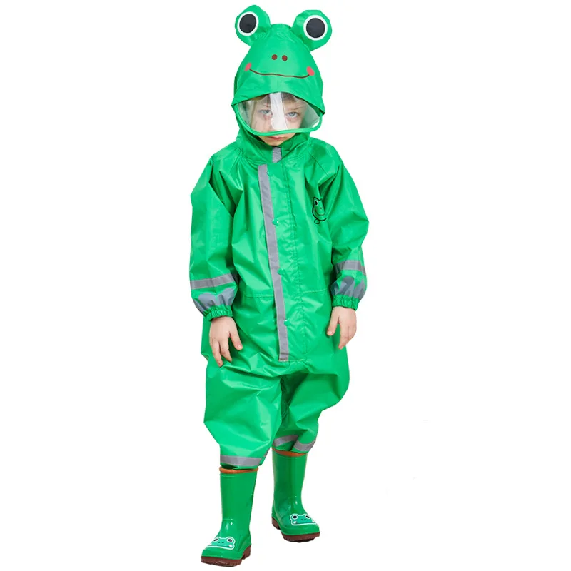 

Fashion 3-9 Years Old Children Cartoon Frog Rainwear Waterproof Hooded RainCoat Outwear Camp Poncho Kids Rain Jumpsuit