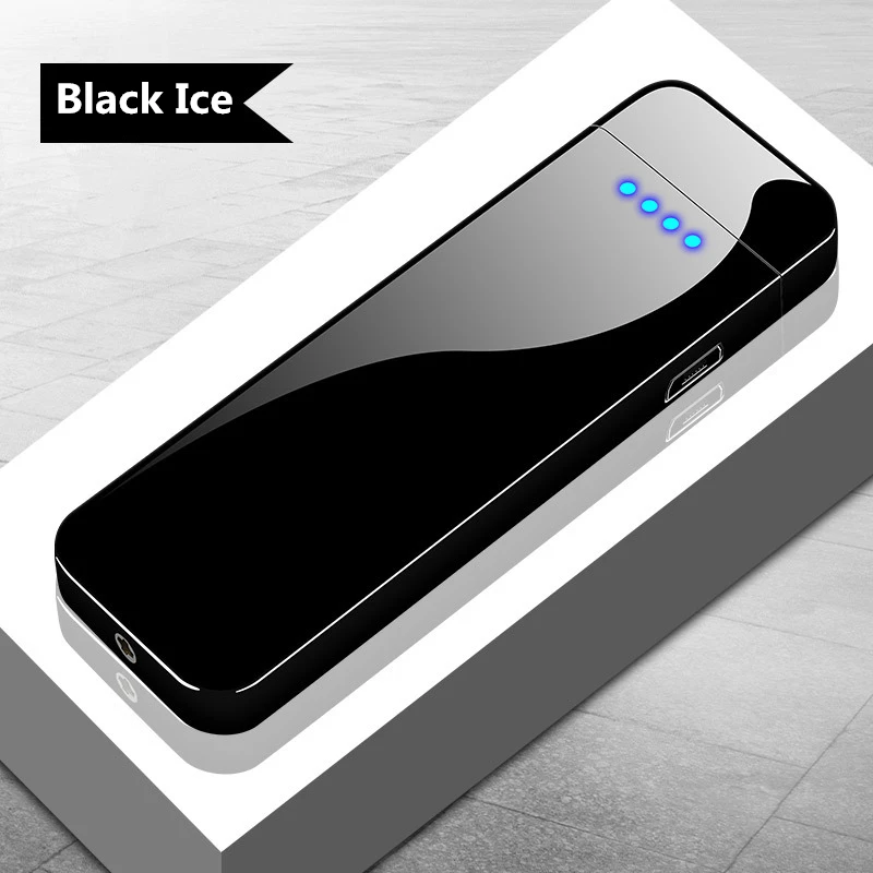 Черный Вибрационное зажигание USB Электронная Зажигалка Ветрозащитная двойная дуговая плазменная Зажигалка светодиодный зеркальный дисплей батареи турбо-зажигалка - Цвет: Черный