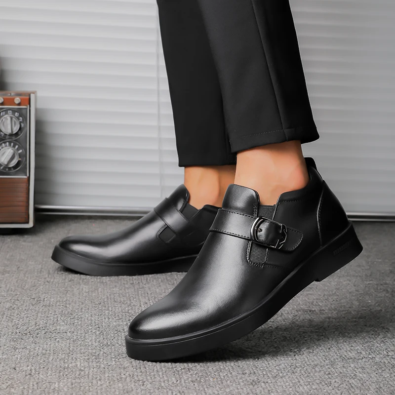 AGUTZM 6629 Autumn Winter Fashion Buckle Soft Comfortable 100% Cow Leather With Warm Plush Men's Ankle Boots Plus Size 35 - 47 | Обувь