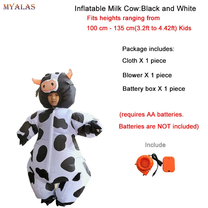 Kids Cow Black Spot Надувной костюм молочной коровы коричневого цвета для крупного рогатого скота на Хэллоуин ковбой бык веселое платье в виде животного Аниме Косплей Костюм для взрослых женщин и мужчин - Цвет: Kids Cow Black Spot