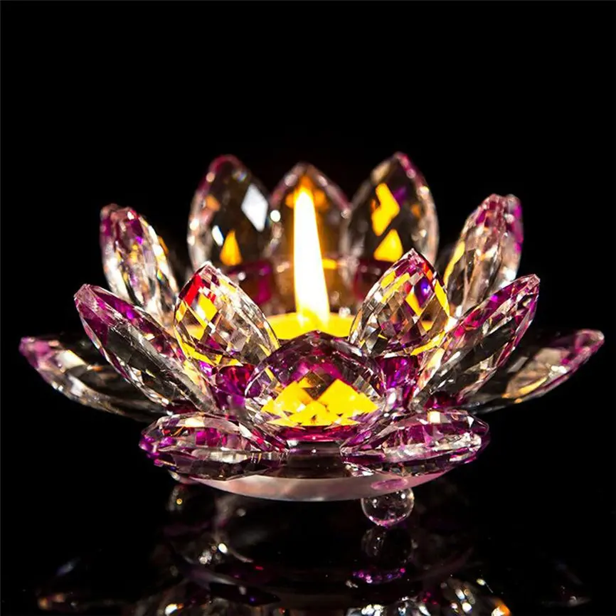 7 Colors Crystal Glass Lotus Flower Candle Tea Light Holder Buddhist Candlestick Party&ampWedding For Home Decorations As Gift 1206 | Дом и
