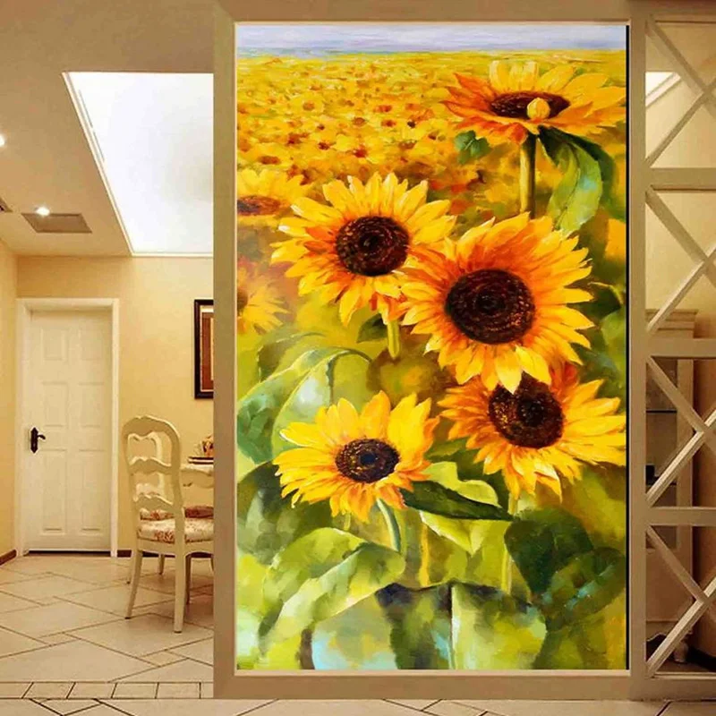 

Papel De Parede Floral Custom 3D Pastoral Sunflower Nature Mural Wallpaper Hotel Living Room Entrance Hall Decoration 3D Fresco