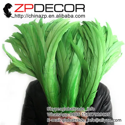 ZPDECOR, 100 шт./лот, 35-40 см(14-16 дюймов), Золотой петух, хвост, перья, вечерние, праздничный головной убор, Декор, перья - Цвет: Lime Green Feather