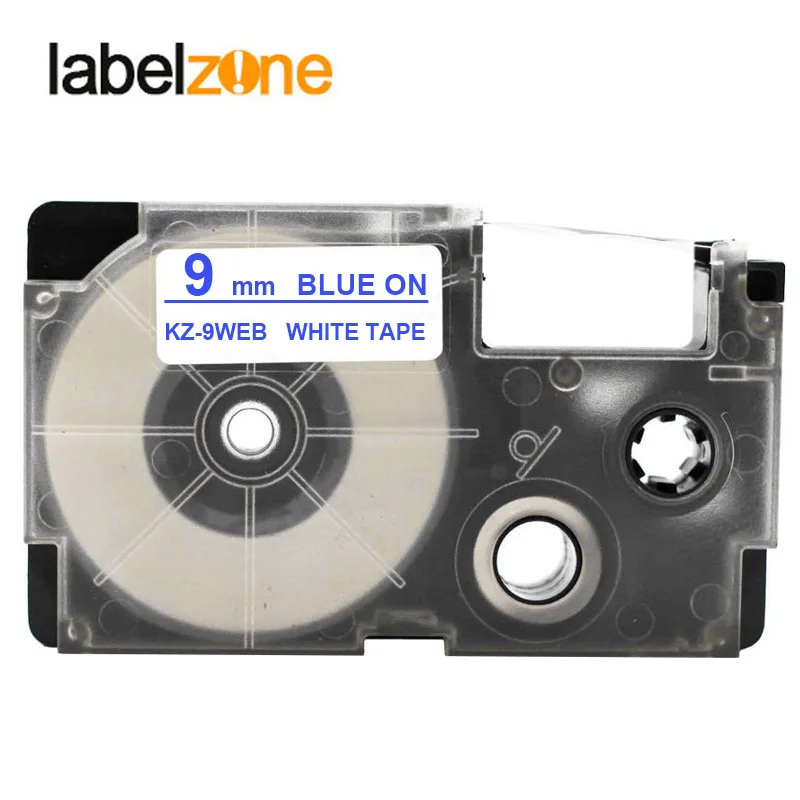 

9mm*8m XR-9WEB Blue on White Laminated Label Tape Compatible For KL60 KL100 KL120 KL750 KL780 KL820 KL7000 KL-7200 Label Printer