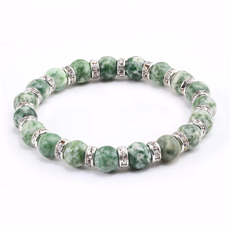 silver white crystal Модные женские браслеты, стразы, Зеленые Бусины, золото, серебро, стразы, круглые браслеты из натурального камня для женщин, ювелирные изделия - Окраска металла: silver white crystal