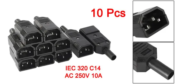 Uxcell 10 шт./лот 3 клеммы IEC 320 C14 адаптер 8 мм AC 250 В 10A штекер подходит для UPS осветительного оборудования силовые устройства