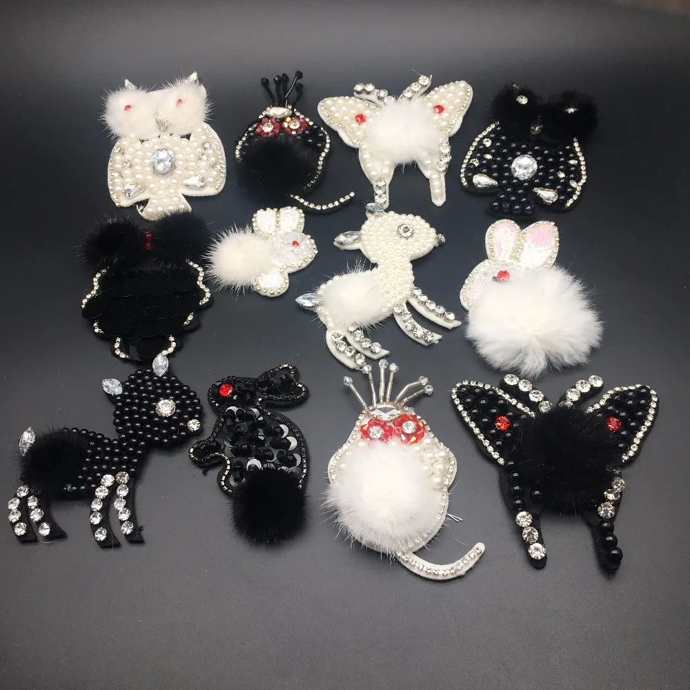 Нашивки ручной работы стразы из бисера и хрустального меха нашивка с животными