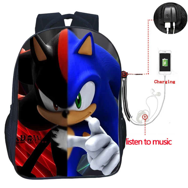 Sonic зубная щётка USB заряд рюкзак для учеников, мальчиков и девочек сумки модные школьные сумки для подростков повседневные Для мужчин Для женщин подростков распылитель ранцевого типа для с