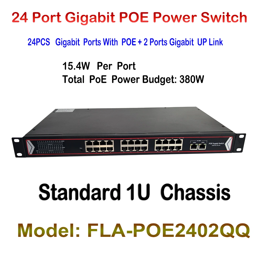 24 Ports Poe Switch + 2 Ports Gigabit Fast Ethernet Switch Network IP Cameras Powered PoE Adapter for Indoor IP CAM LAN Repeater