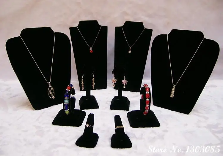 Черный бархатный ювелирный дисплей набор серебряных ювелирных изделий для