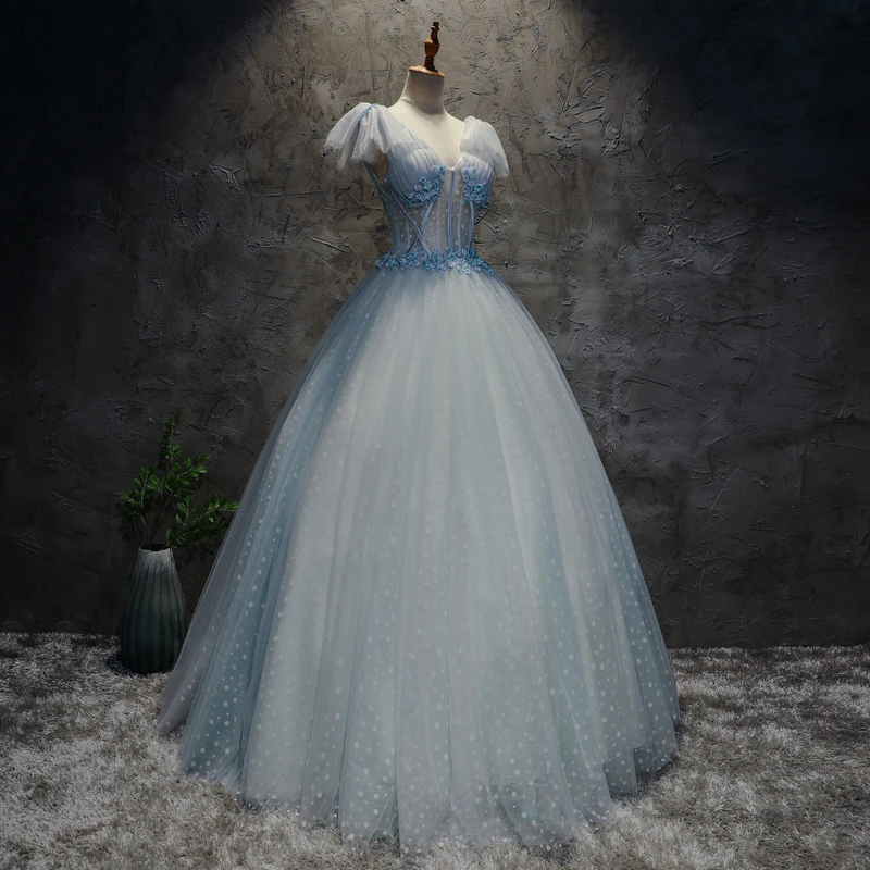 Элегантный V образным вырезом Синий бальное платье vestidos 15 Anos сладкий 16 платья для женщин Abendkleider