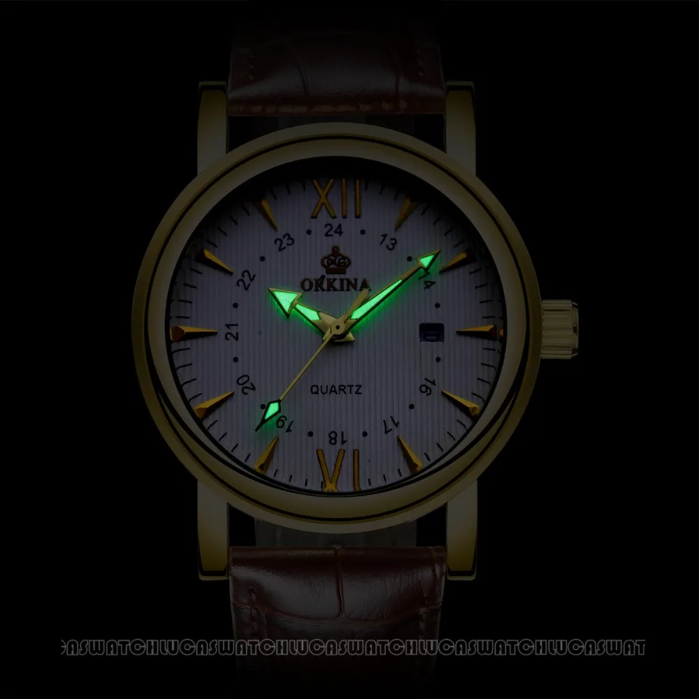 Orkina люксовый бренд 3 АТМ водонепроницаемые кварцевые часы для мужчин коричневый
