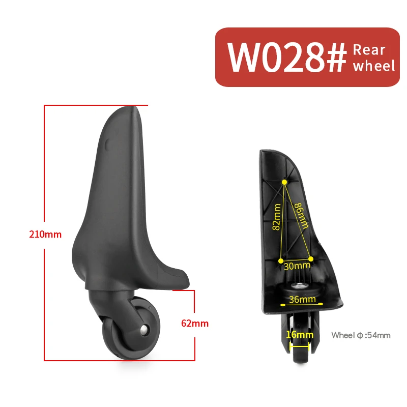 W028(2 Wheels)Rear Сменные багажные колеса, аксессуары для чемоданов, ремонт, ручная 360 Спиннер, ролики, части тележки, шкив для багажа, модные колеса - Цвет: W028(2 Wheels)Rear