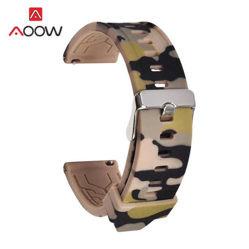 Brown Камуфляжный силиконовый ремешок 18 мм 20 мм 22 мм 24 мм для samsung Galaxy Watch gear S2 S3 быстросъемный резиновый спортивный водонепроницаемый браслет - Цвет ремешка: Brown