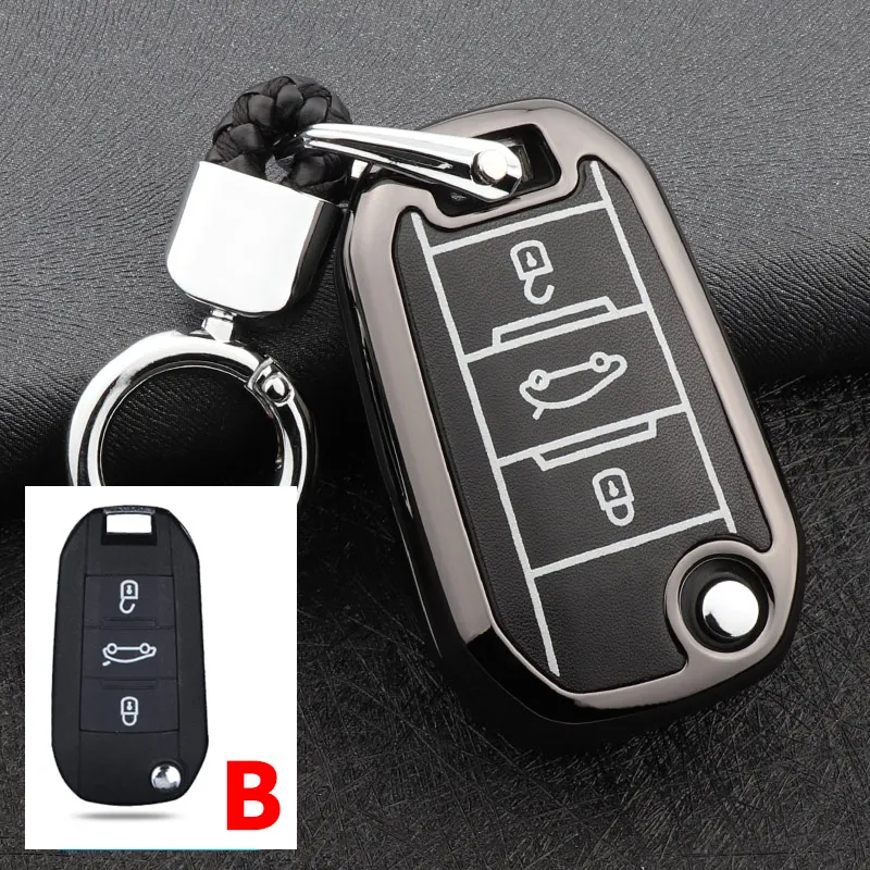 B Black Цинковый сплав+ светящийся чехол для автомобильных ключей для peugeot 3008 5008 208 307 308 508 2008 4008 Защитная крышка Держатель Аксессуары для кожи - Название цвета: B Black