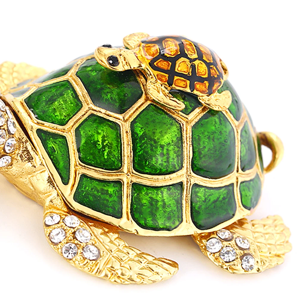 Эмаль брелок коробка черепаха форма зеленый горный хрусталь ювелирные изделия