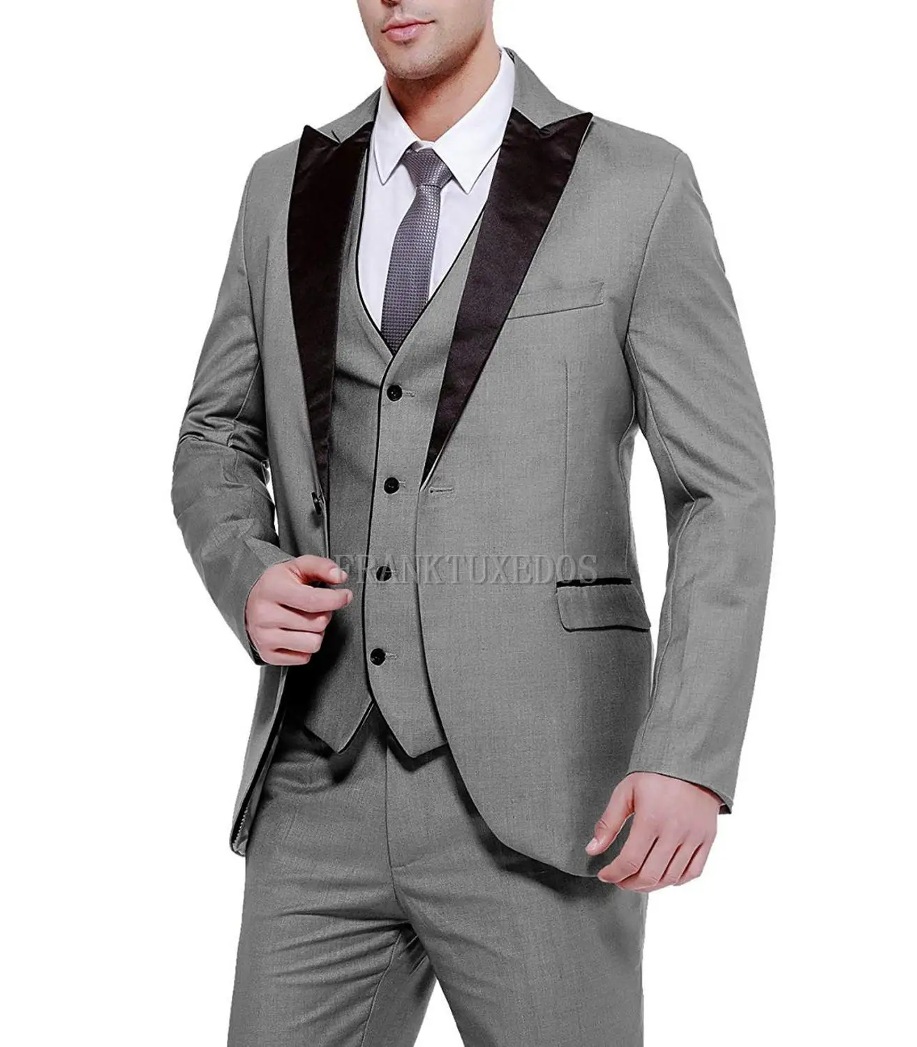 

Wedding Suits For Men 2019 Slim Groomsmen Gray Paisley Peaked Lapel Groom Suit Mens Tuxedo Blazer Wedding/Prom Suits 3 Pieces