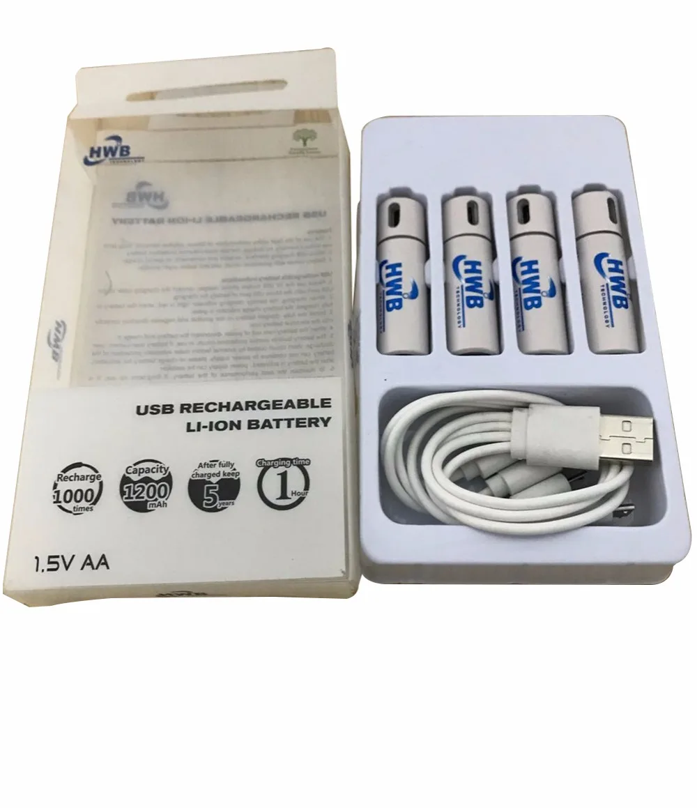1 упаковка(4 шт.) AA 1,5 V 1200mAh USB перезаряжаемый литий-полимерный аккумулятор быстрая зарядка от Micro USB кабель для электроники