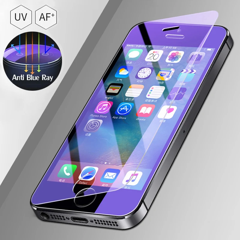 Закаленное стекло 9H с защитой от синего света для iPhone 13 12 mini 11 Pro X XS Max XR 5 5S SE