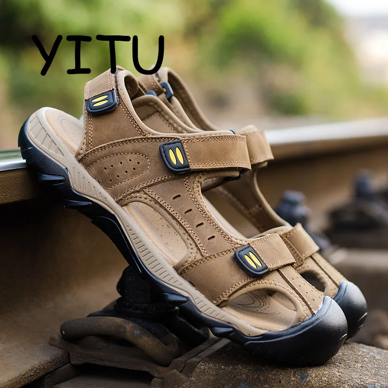 YITU 2018 New Men's Summer Beach Sandals Hiking Breathable Water Brand Genuine Leather Outdoor Man Sport Shoes Plus Size | Спорт и