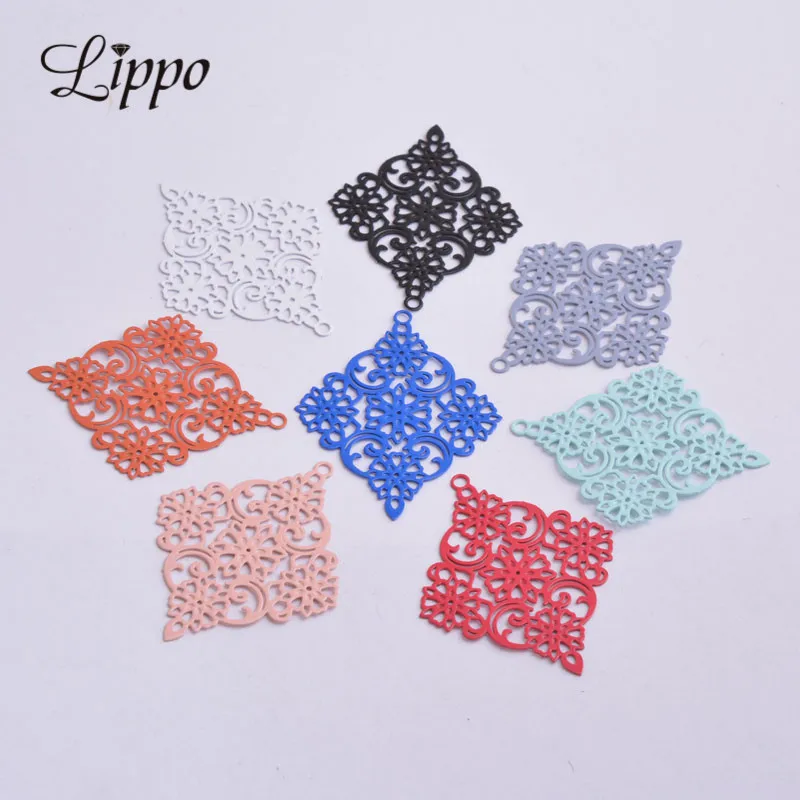 

30pcs AB4277 Brass Rhombus Charms Blue Red Filigree Hollow Pendants Earrings Connectors DIY Jewelry Materials