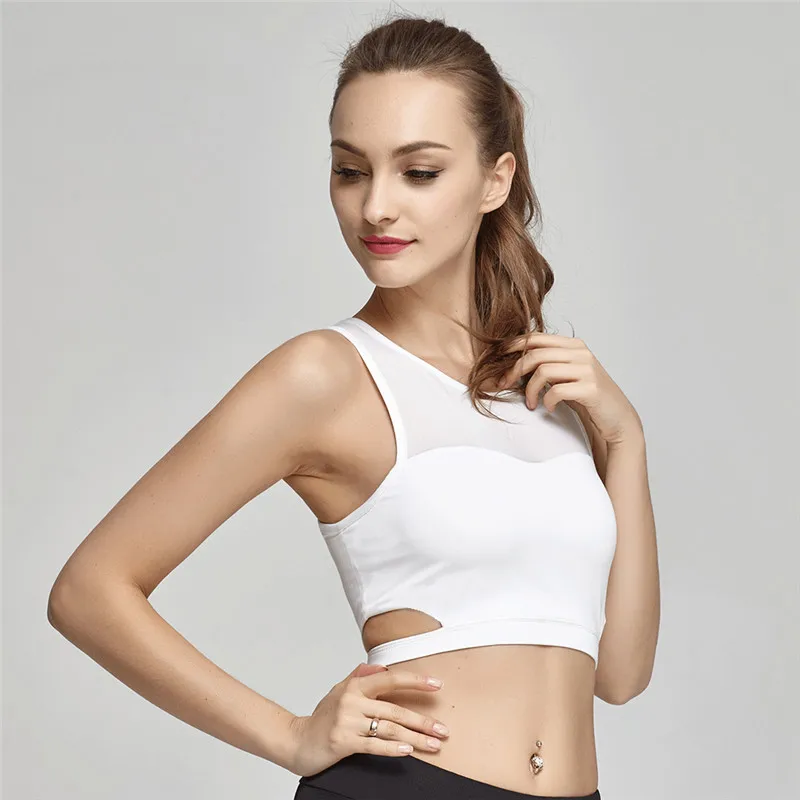 Летние пояс сетка для фитнеса с пришивным короткий жилет Топ женщин без рукавов