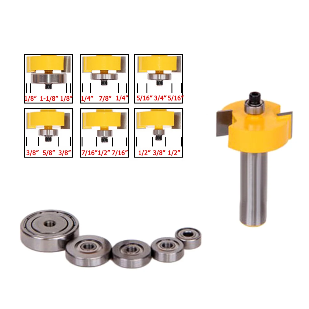 Регулируемый 1/2 'Ƈ/4'' хвостовик Rabbet маршрутизатор бит W/6 набор подшипников
