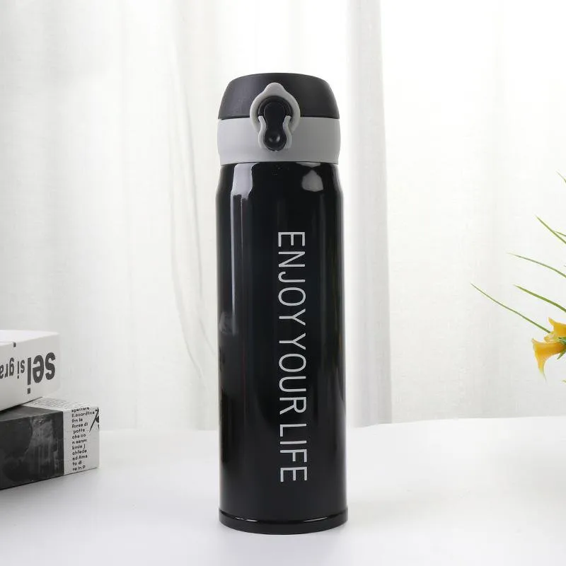Black 500ml 350 мл/500 мл, модный термос из нержавеющей стали, кружка, милый кофе, чай, вакуумная колба, дорожная бутылка для напитков, Студенческая Термокружка для подарков - Цвет: Black 500ml