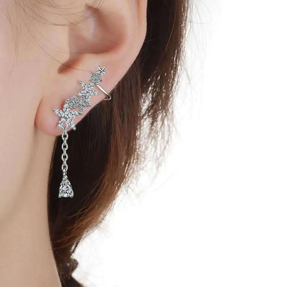 925 Sterling Silver/Rose Gold Long Tassel Earrings Snowflake Gothic Drop for Women Accessories Love Gift Bijoux | Украшения и