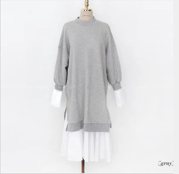 2019 весенне-летнее Модное Новое платье с круглым вырезом и длинным рукавом два