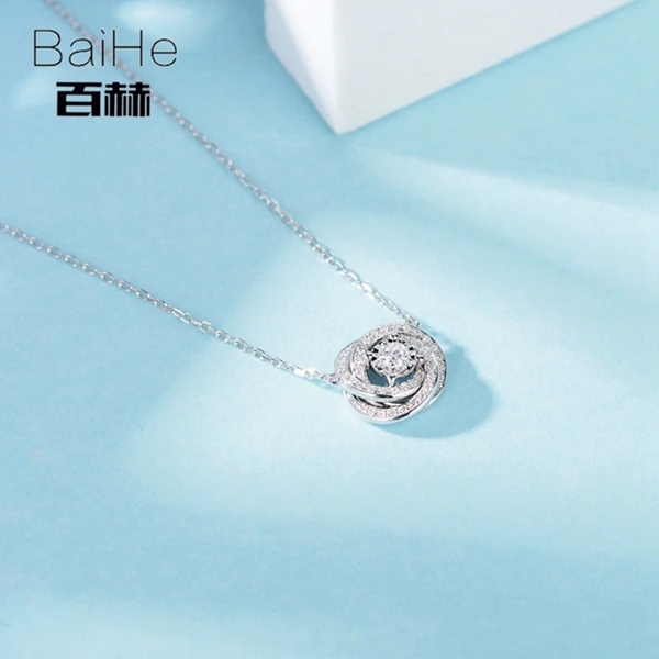 BAIHE, 18 К, белое золото, 0.10ct, сертифицировано H/SI,, натуральный бриллиант, женские трендовые ювелирные изделия, элегантный подарок, ожерелья