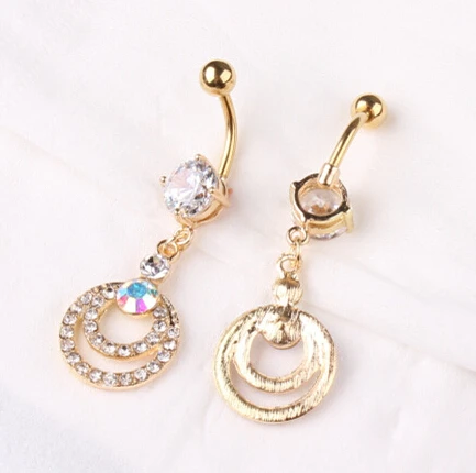 2015 New Free Shipping Love Heart Belly Ring AB Crystal Gem Gold Button Navel Rings Body Piercing jewelry |