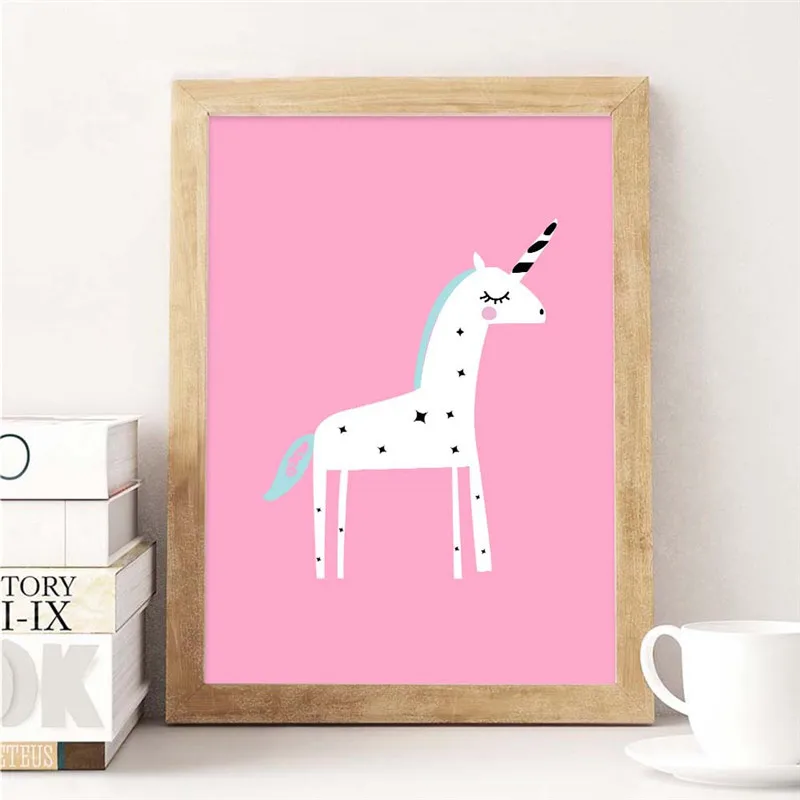 Картина на холсте "Розовый кавайный единорог" с мультяшным постером для детской комнаты, декорирование гостиной, северный декор спальни для маленькой девочки.