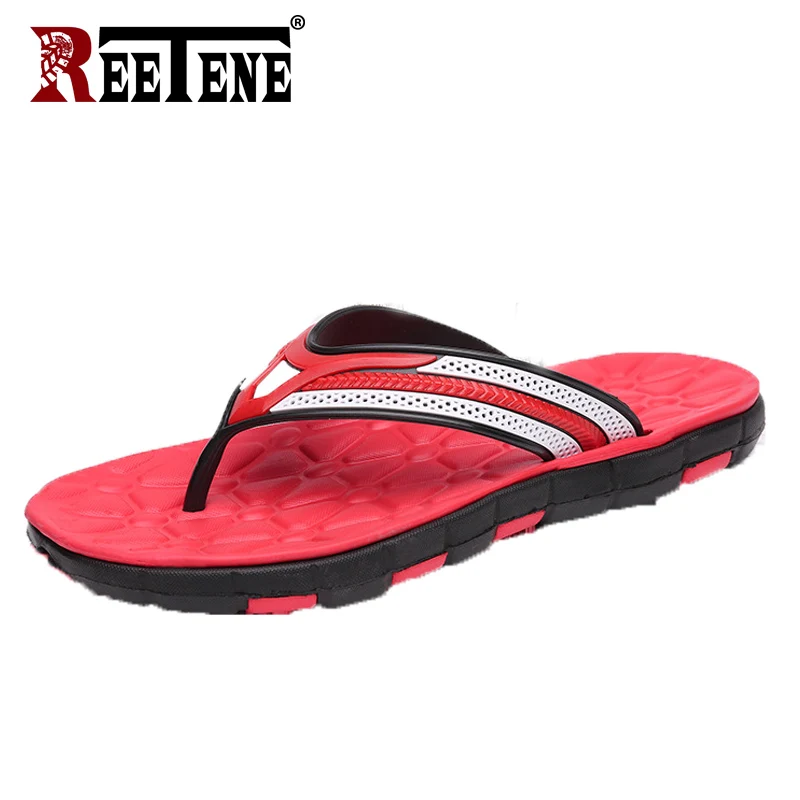 Red REETENE/недорогие летние мужские Вьетнамки; модная мужская обувь; высококачественные мужские повседневные Шлепанцы из ПВХ и ЭВА; пляжные сандалии для мужчин; zapatos hombre - Цвет: Red