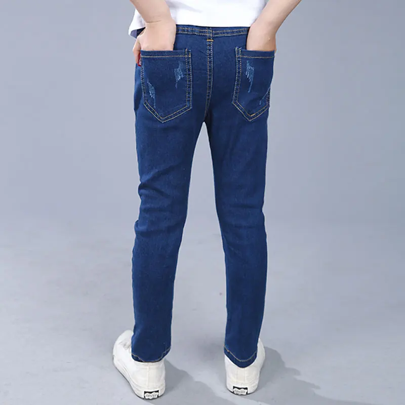 2018 высокое качество полной длины Мальчики Джинсы Solid Цвет эластичный пояс дети