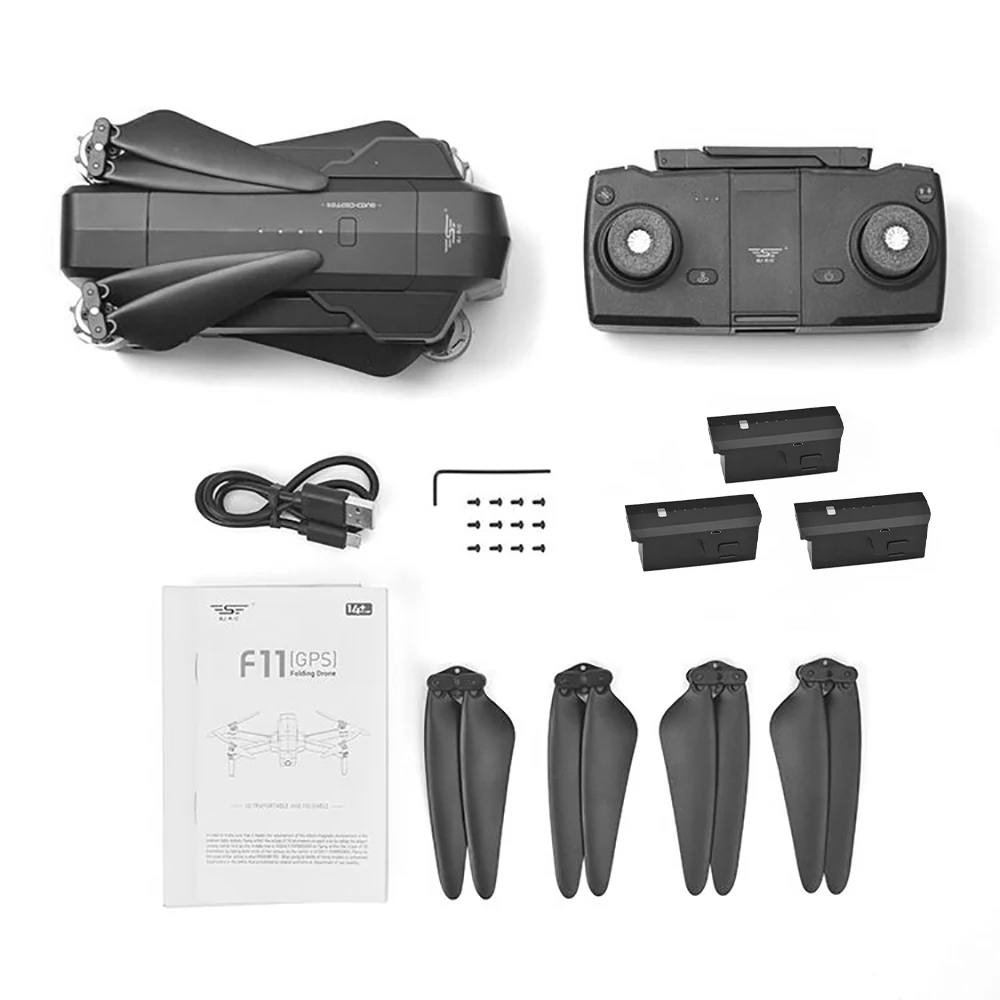 Квадрокоптер SJRC F11 PRO Радиоуправляемый складной GPS Wi Fi 1200 м FPV с широкоугольной