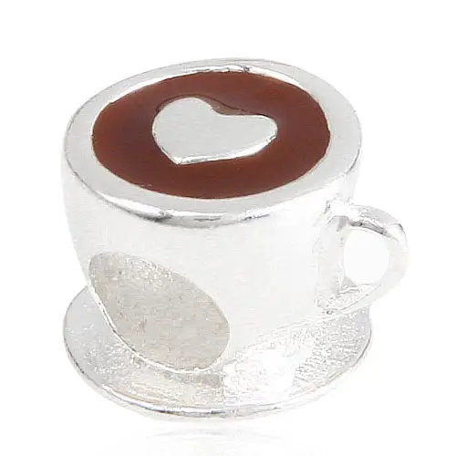 F i t authent I c Pandora браслет Charms S LVER 925 original Love сундук Cup Charm коричневый Эмаль бисер G