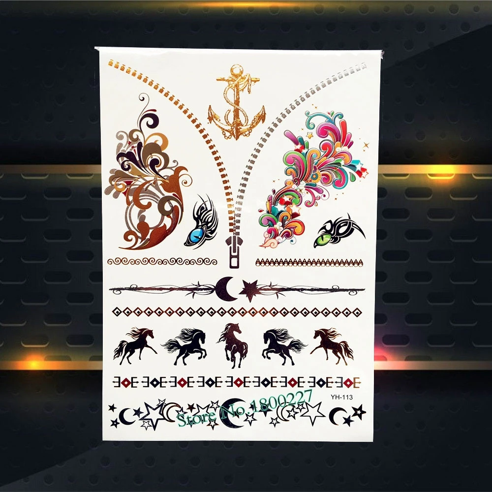 Временная татуировка мандалы в 25 стилях Золотая вспышка металлик наклейки для