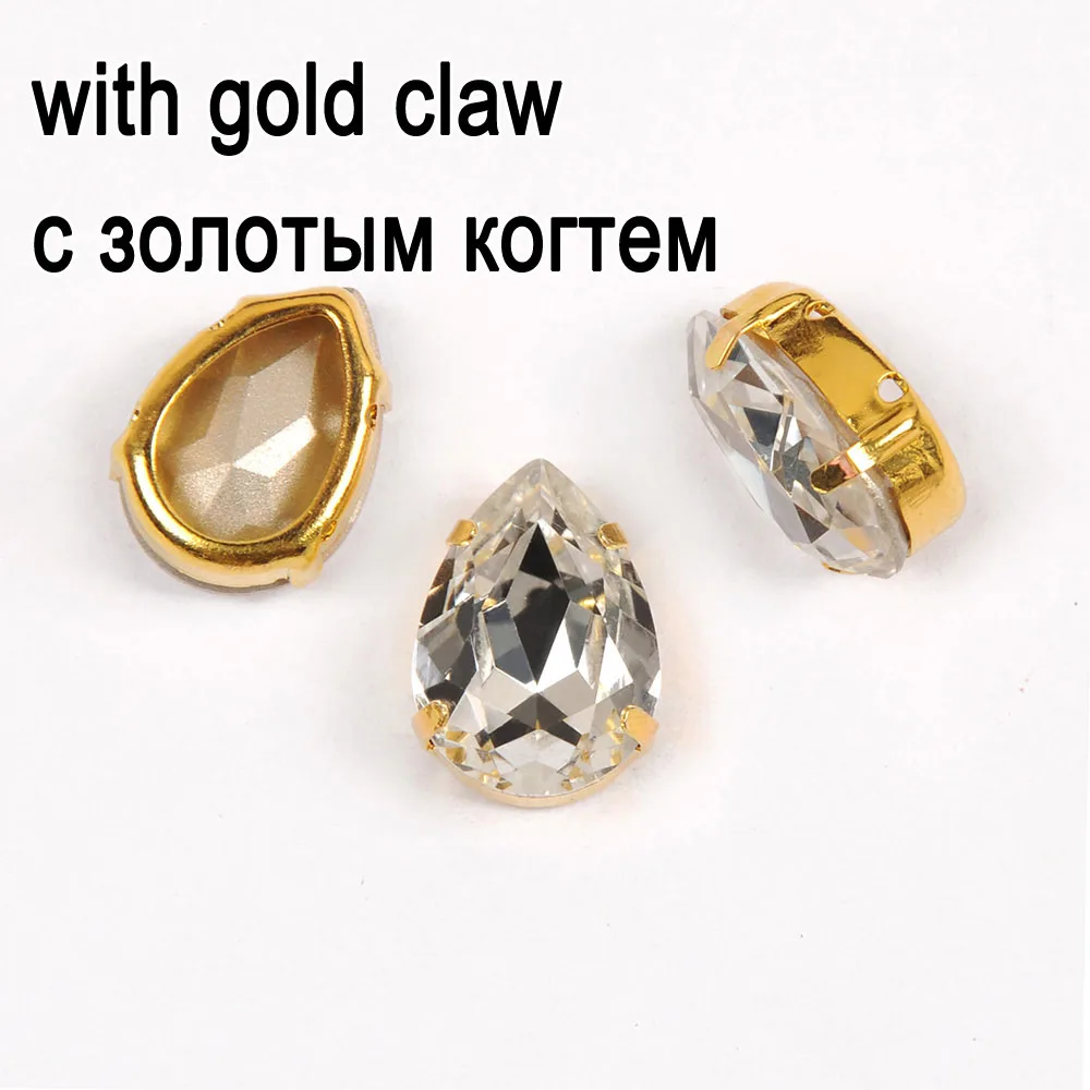 crystal with gold Прозрачный кристалл 4320 груша капля Стразы Золото Серебро основа пришить на камень с когтями установка Chatons Стекло Стразы Украшение платья - Цвет: crystal with gold
